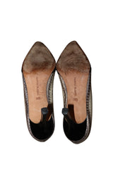 Manolo Blahnik black and snakeskin brogue style pump heels (38.5)