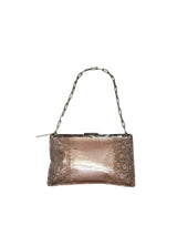 Gucci tan lizard skin clutch with silver chain strap