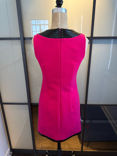 Moschino Pink & Black Wool & Faux Leather Trim Size 4  Dress
