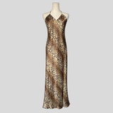 Leopard print silky backless gown