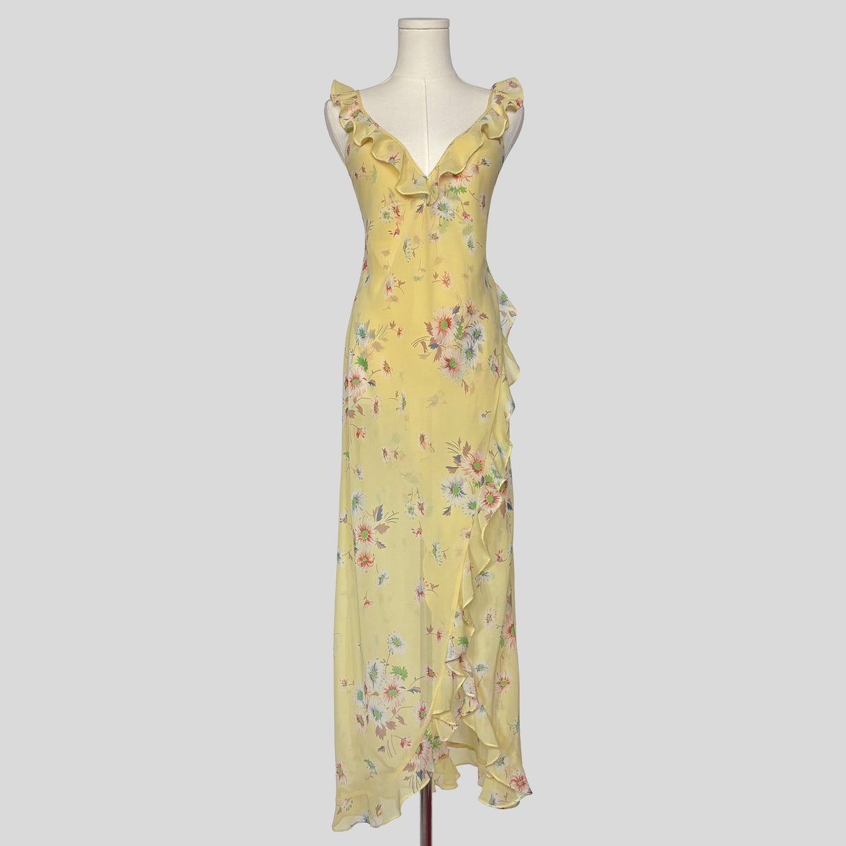 Floral sheer ruffled gown
