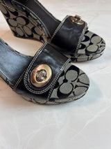 Coach US 9.5 Signature Canvas Wedge Sandal with Ankle Strap