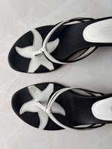 Coach US 8.5 Black and White Leather Open Toe Thong Sandal