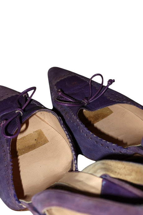 Manolo Blahnik purple suede and leather bow slingback heels (40)