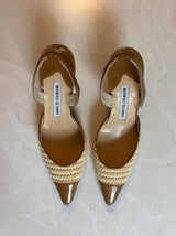 Manolo Blahnik EU 36 Tan Woven Raffia Pointed Toe Mule