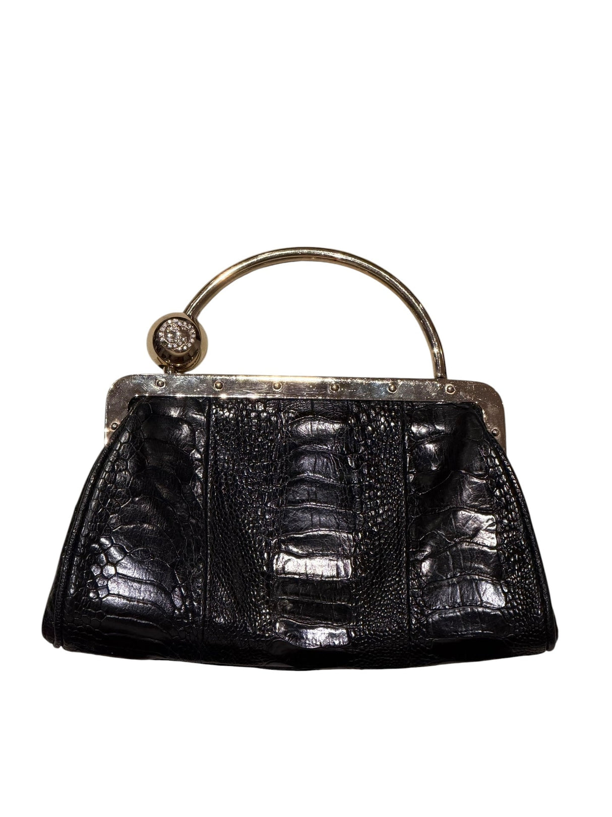 Gucci black alligator mini bag with gg crystal embellished ball closure by Tom Ford