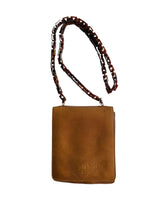 Prada brown leather messenger bag with tortoise chain