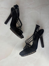 Gucci US 7 Black Leather Strappy Stiletto Sandal