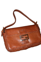 Fendi baguette whipstich tan brown leather bag