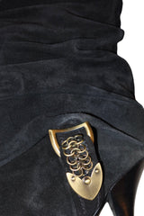 Dior slouch suede leather knee high boots with chain link accent (38)