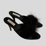 Marabou feather boa heels in black - size 9