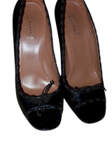 Alaïa black patent leather peep toe heels with bow detail (38)