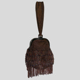 Fringe beaded purse in brown