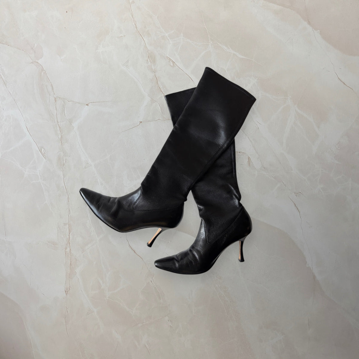 Manolo Blahnik EU 35.5 Black Leather Pointed Toe Knee High Boot