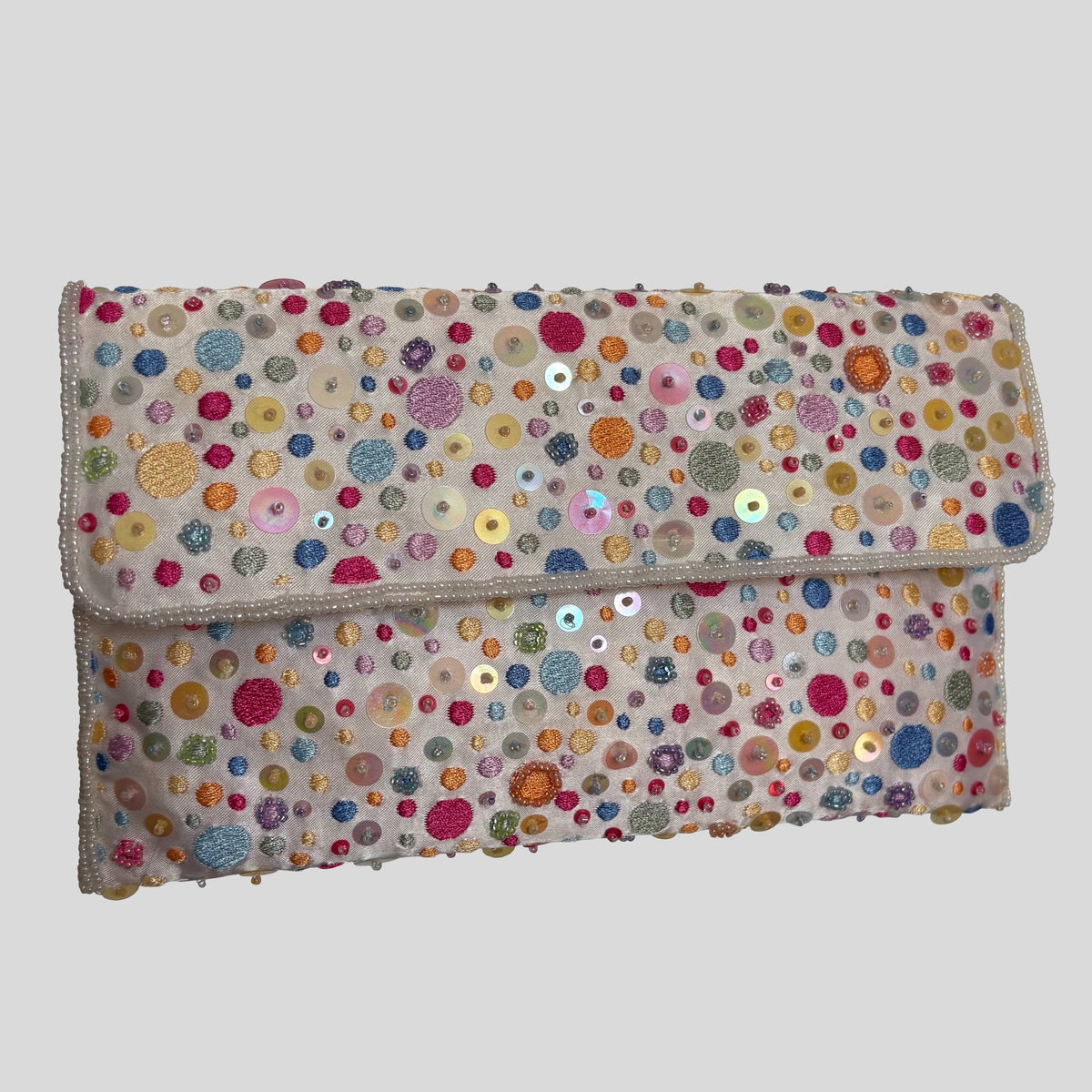 Colorful dotted beaded clutch