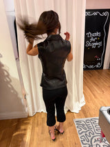 Y2K 100% leather vest gold hardware TUV #321789