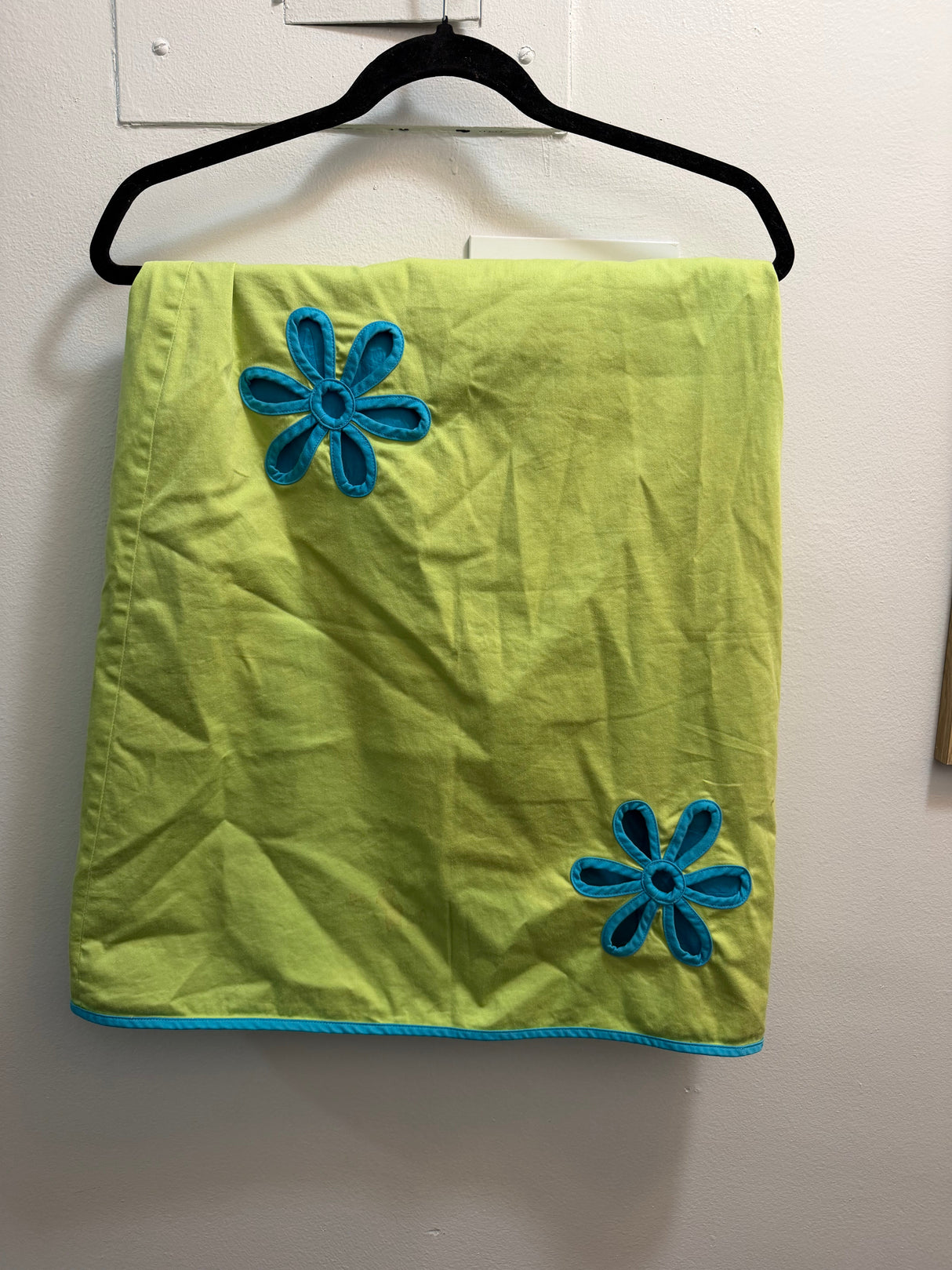 Green cotton skirt with blue flowers