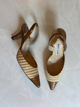 Manolo Blahnik EU 36 Tan Woven Raffia Pointed Toe Mule