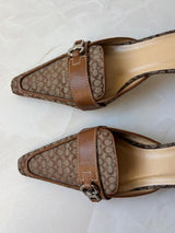 Coach US 7 Tan and Brown Monogram Canvas Pointed Mule