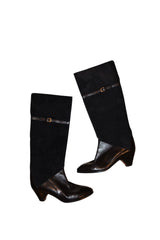 Gucci black suede and leather boots with gold buckle details (37)