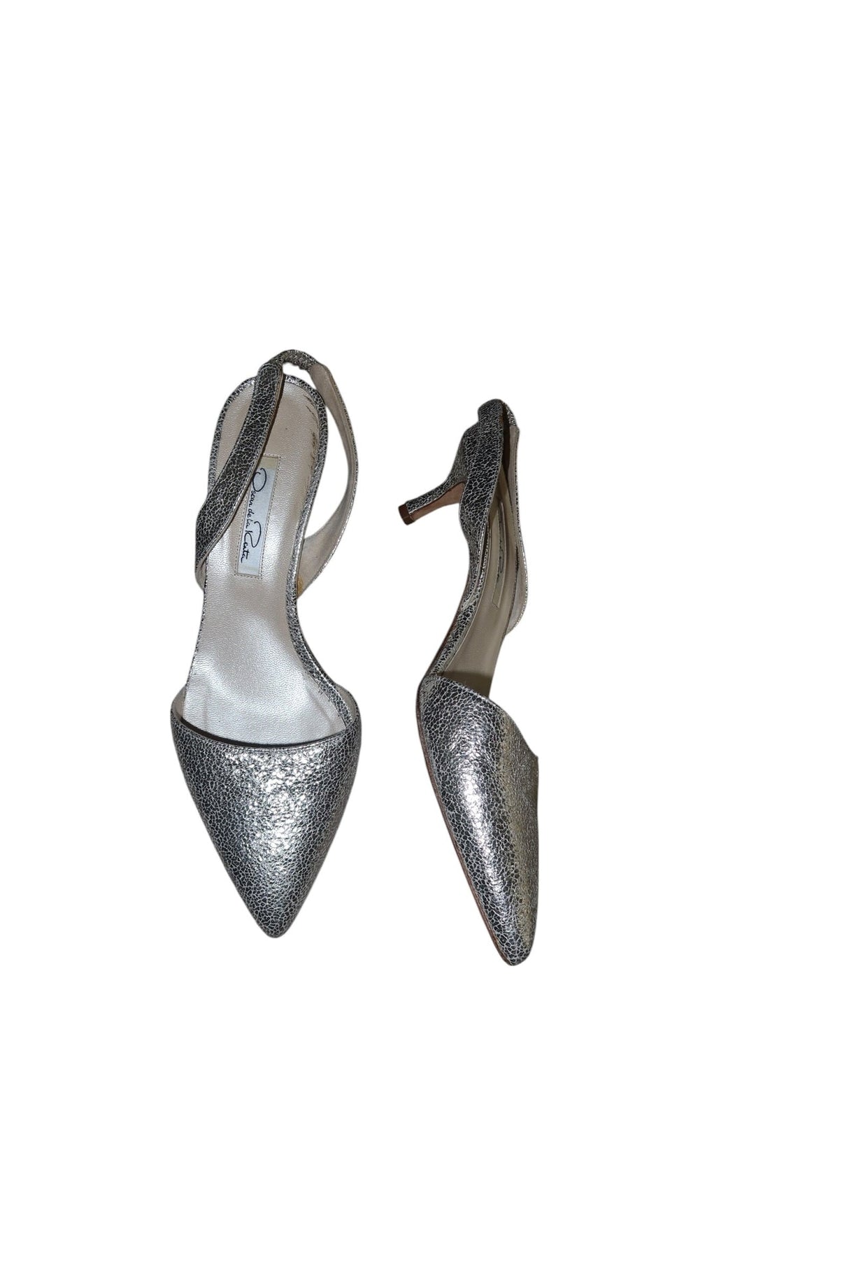 Oscar de la Renta metallic silver slingback heels (37.5)