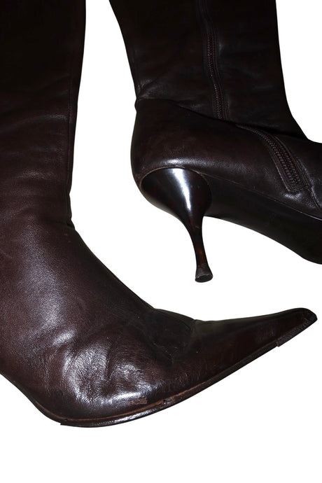 Escada brown boots with tortoise shell logo (37.5)