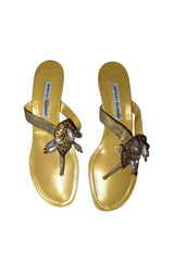 Manolo Blahnik yellow pearl and lizard sandal heels (38.5)