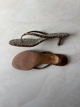 Manolo Blahnik EU 41 Leopard Print Suede Thong Kitten Heel Sandal