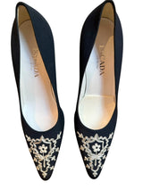 Escada black and white embroidery heels (6.5B)