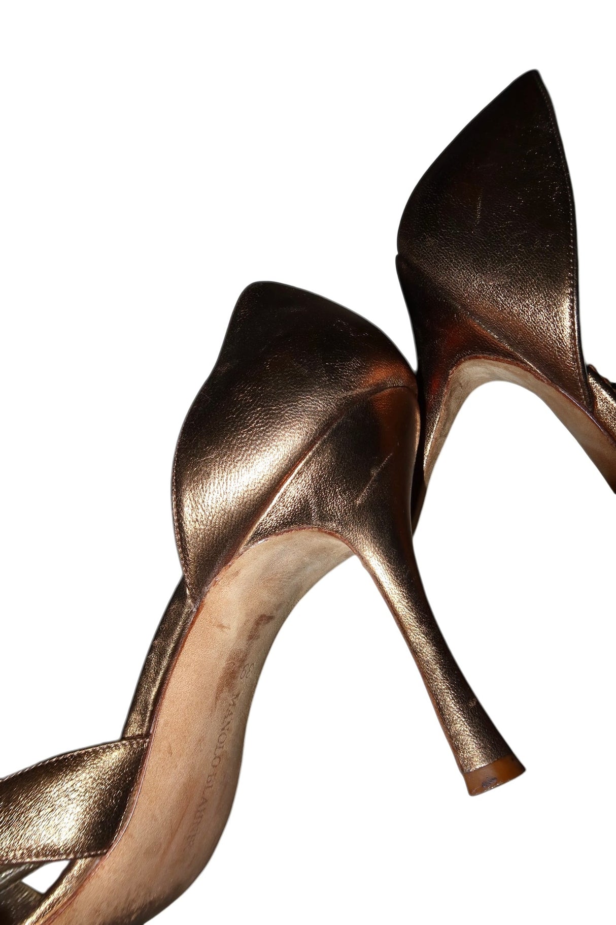 Manolo Blahnik gold open toe heels (39)