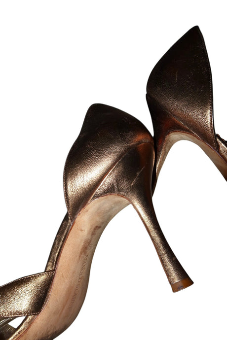 Manolo Blahnik gold open toe heels (39)
