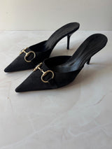 Gucci US 6 Black GG Monogram Canvas Pointed Toe Mule