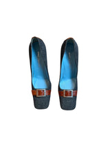 Dolce & Gabbana denim square toe heels with front leather strap (38)