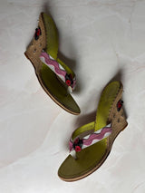 Coach US 8.5 Rare Raffia Ladybug Wedge Sandal