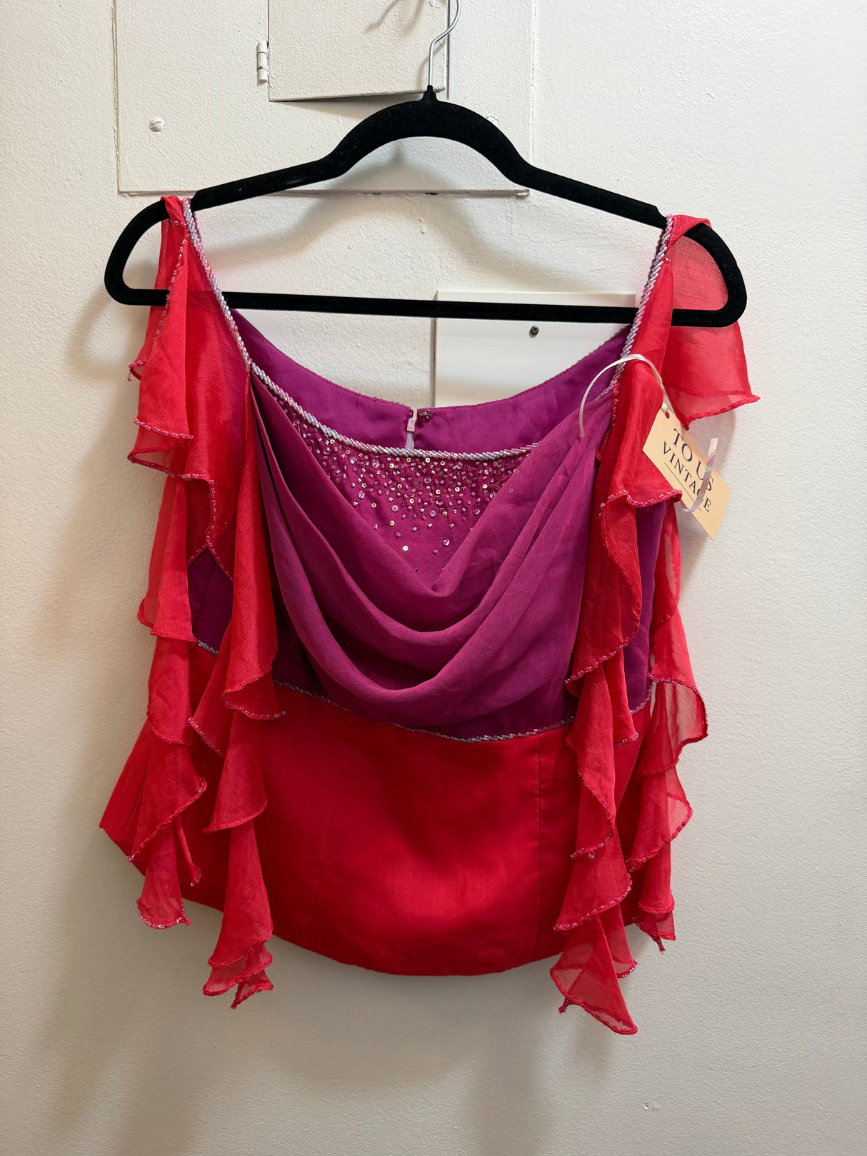 Pink and purple beaded tank top - TUV #09890