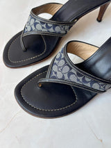 Coach US 9.5 Navy Monogram Canvas Thong Sandal