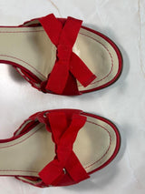 Coach US 6.5 Cherry Red Suede Bow Open Toe Kitten Heel Mule