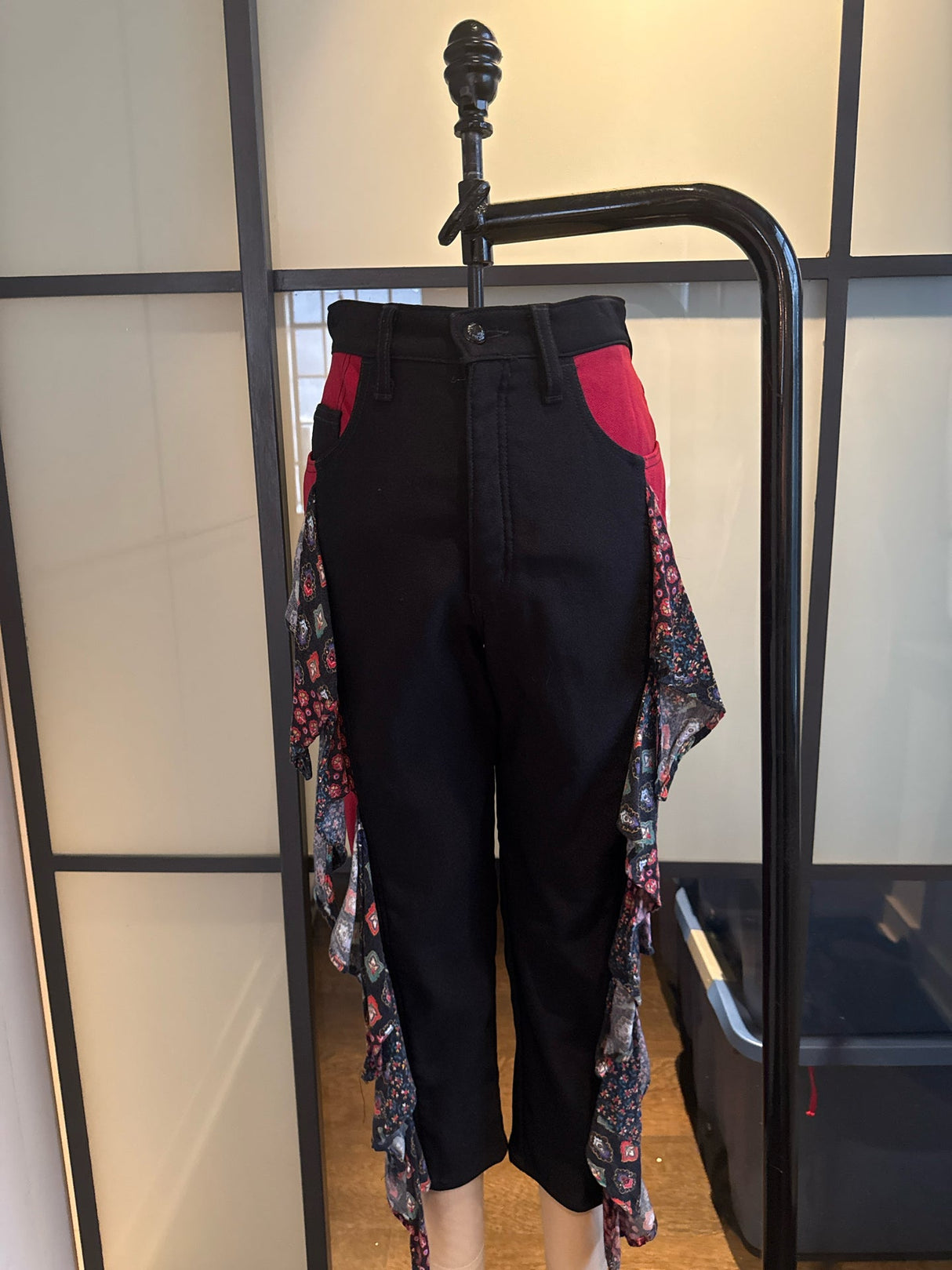 Moschino Black & Red Ruffle Trim Cropped Pants