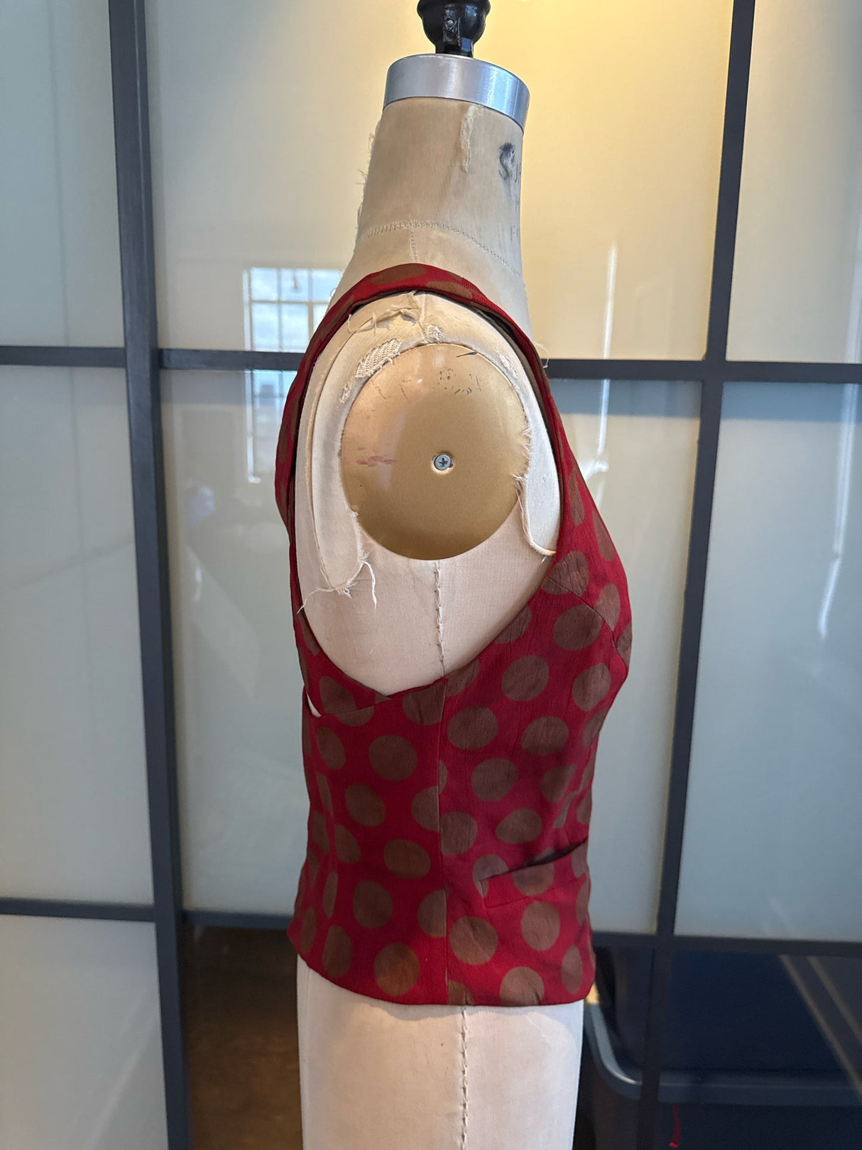 Moschino Red & Taupe Polka Dot Criss Cross Vest