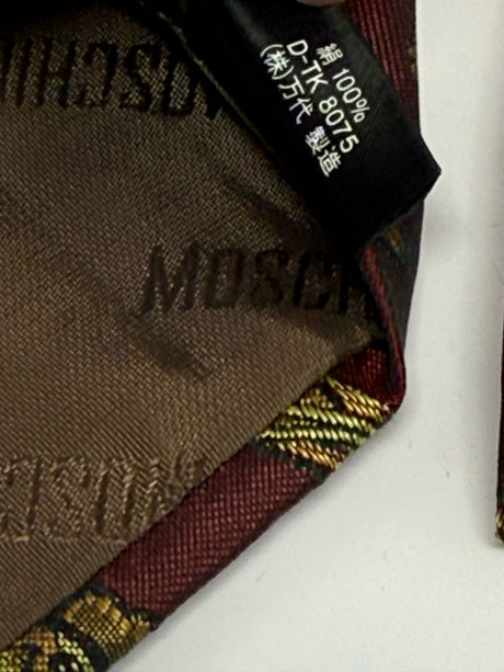 Moschino Brown, Burgundy,Yellow Silk Smiley Face Bear Neck Tie