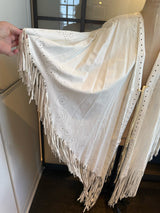 Lillie Rubin Size 0/S White Leather Fringe Cape w/Belt