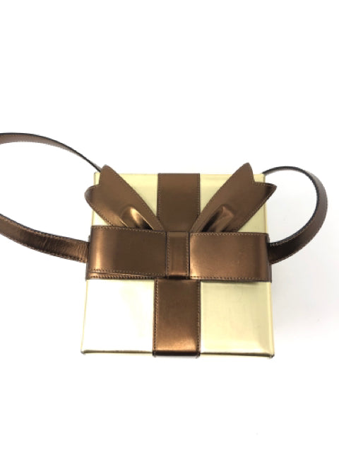 Moschino Brown Gold Leather Gift Box Bag Purse