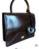 Moschino Brown Leather Heart Clasp Satchel Handle Bag
