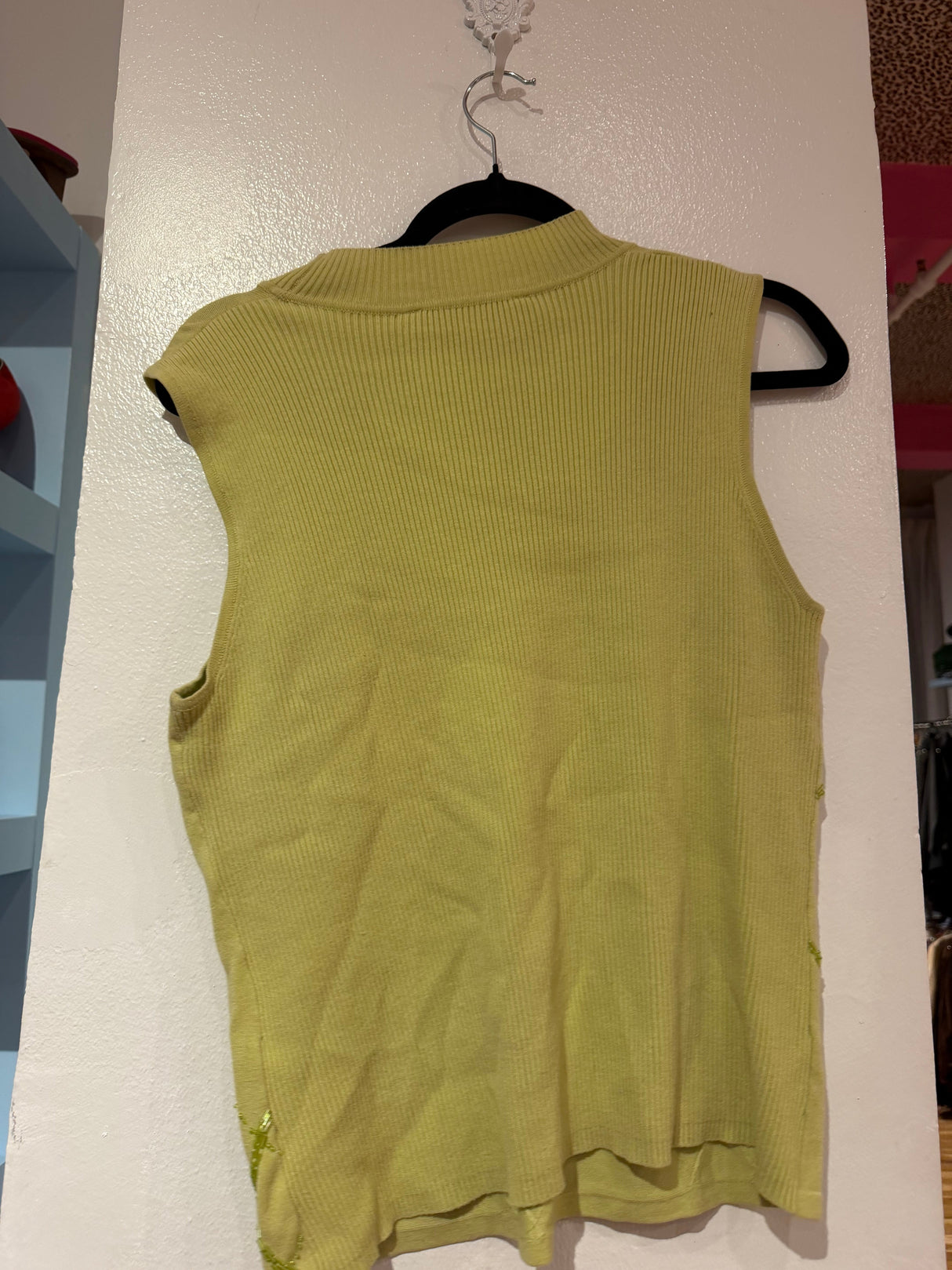 Y2K green beaded sweater vest TUV #35782 size medium