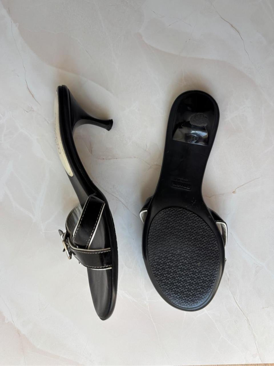Coach US 9 Black Leather Slide Sandal