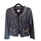 Moschino Navy & White Houndstooth Silver Chain Link Jacket