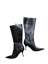 Escada black boots with button and silver buckle detail (35.5)
