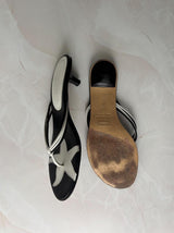 Coach US 8.5 Black and White Leather Open Toe Thong Sandal