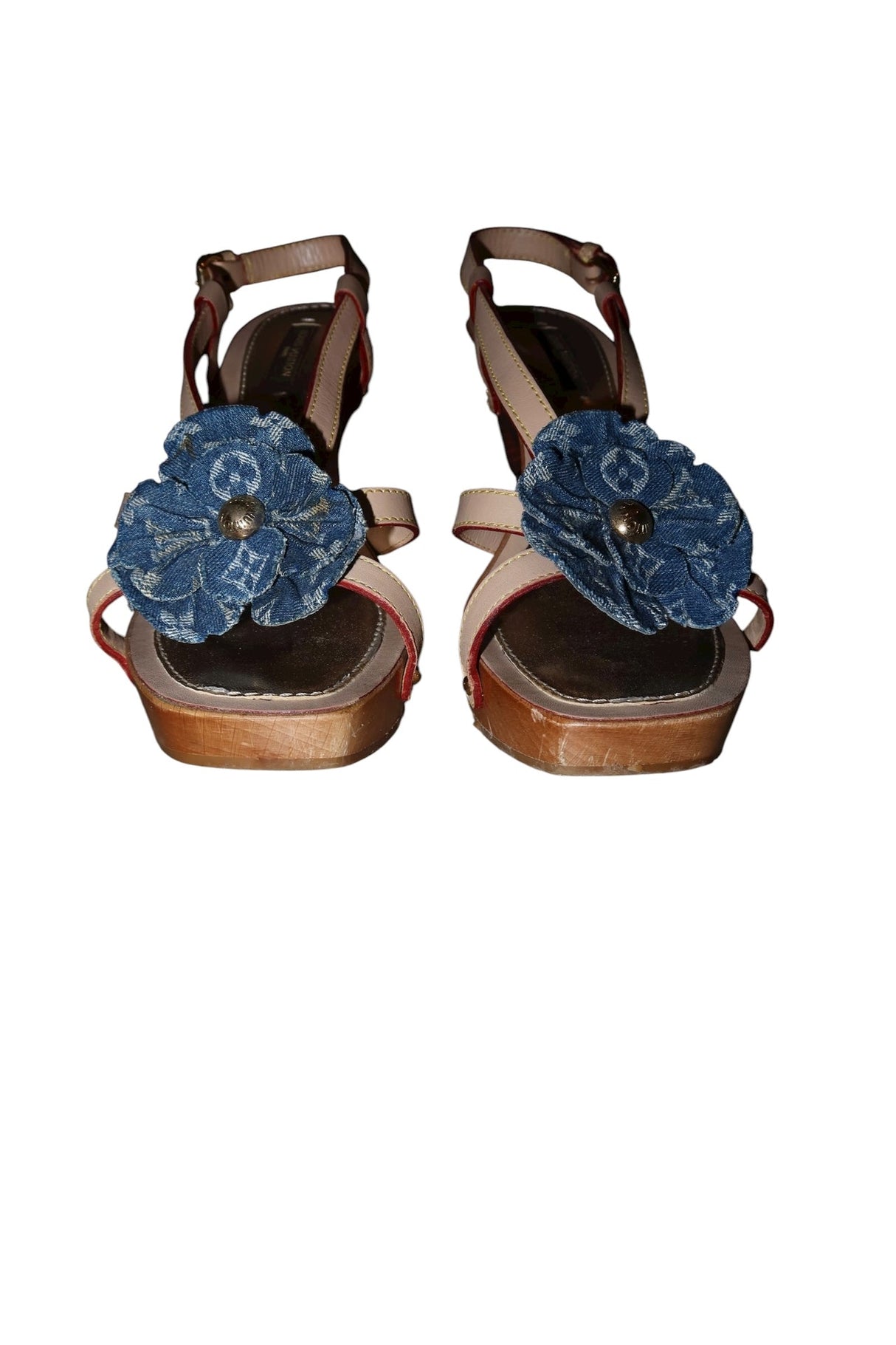 Louis Vuitton beige and blue denim flower logo heels (35)