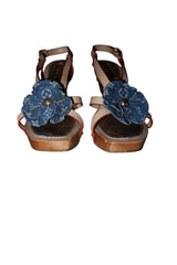 Louis Vuitton beige and blue denim flower logo heels (35)